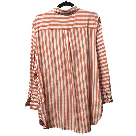 Chico’s size 2 (12-14) orange block striped long sleeve button front tunic top - Picture 3 of 7